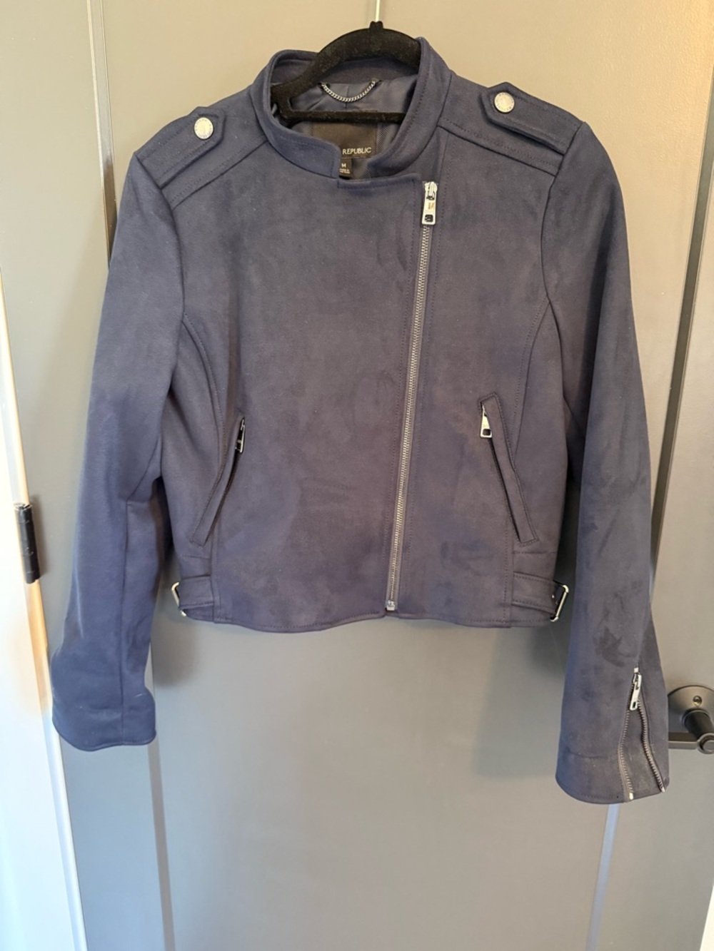 Banana Republic Faux Suede Navy Moto Jacket